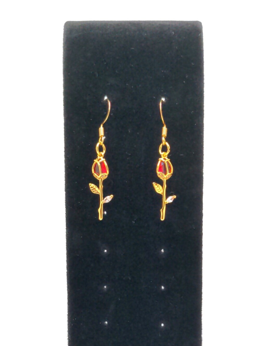 Crystal Rose On Stem, Drop Earrings - Picture 4 of 6